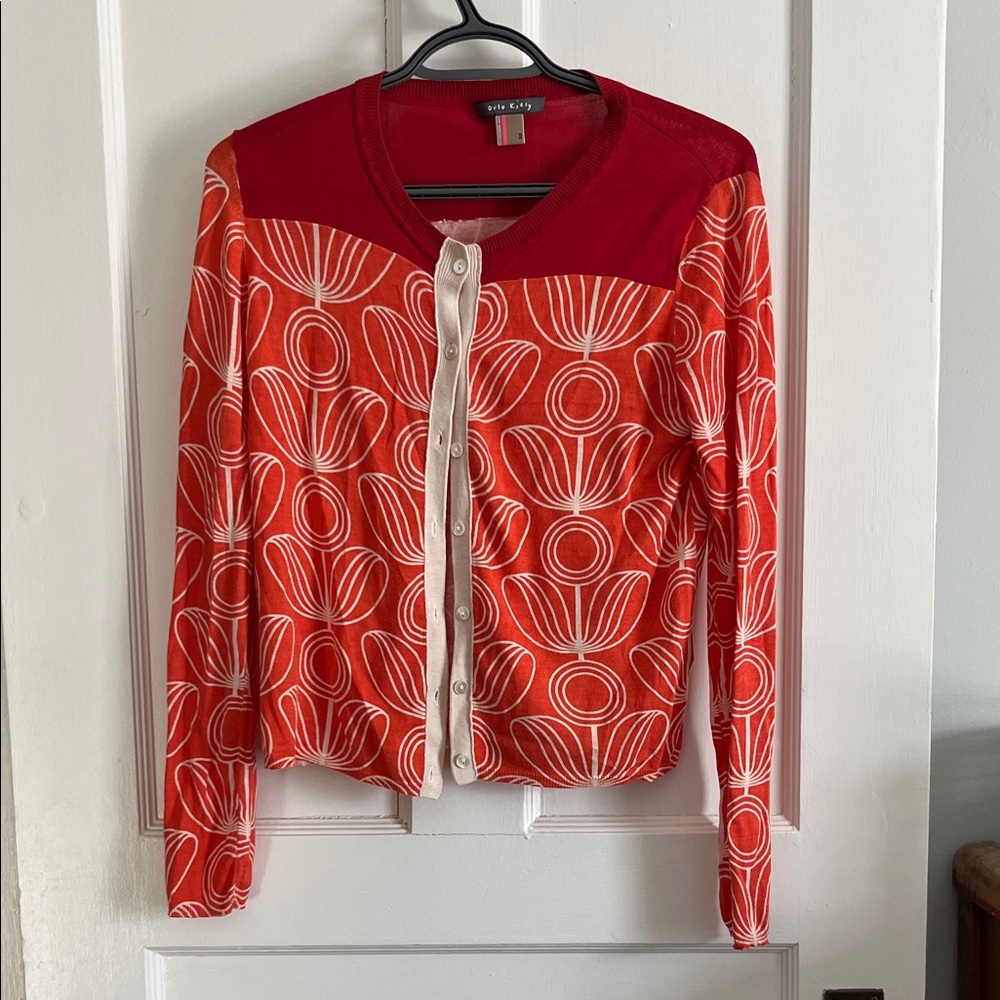Orla Kiely Red and Orange Graphic Floral Cardigan